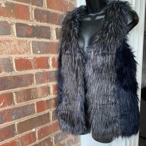 Grey and Blue Faux Fur Vest